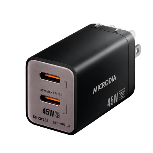 Cargador De Pared Microdia 45w 1 Usb-c + 1 Usb - c Carga Rápida