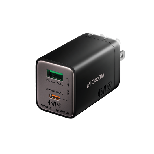 Cargador De Pared Microdia 45w 1 Usb-c + 1 Usb -A Carga Rápida
