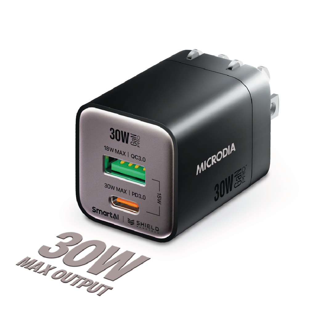 Cargador De Pared Microdia 30w 1 Usb-c + 1 Usb -A Carga Rápida
