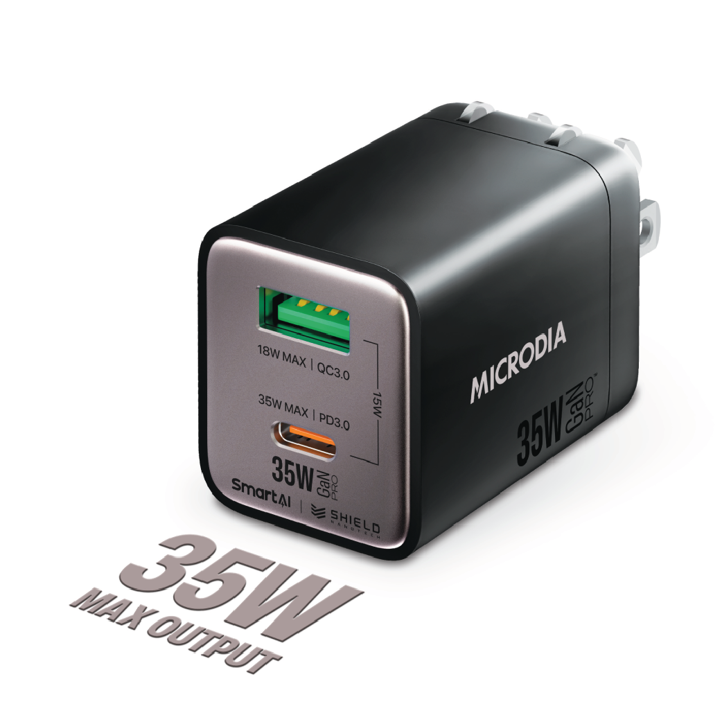 Cargador De Pared Microdia 35w 1 Usb-c + 1 Usb -A Carga Rápida
