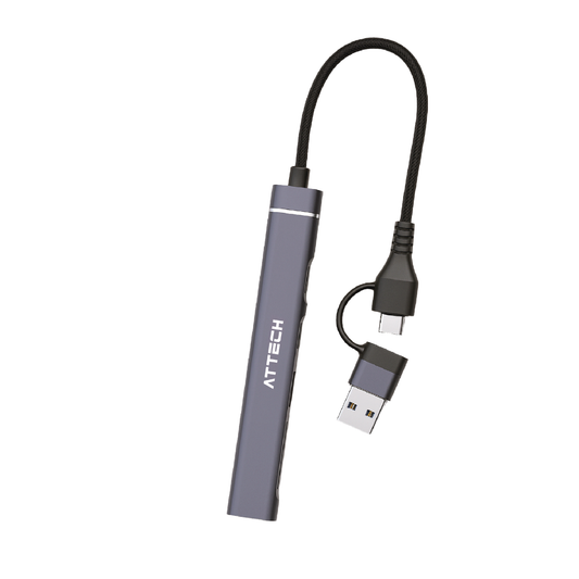 HUB Multipuertos Attech AT025 - 5 en 1 USB, USB-C, MICRO SD, SD