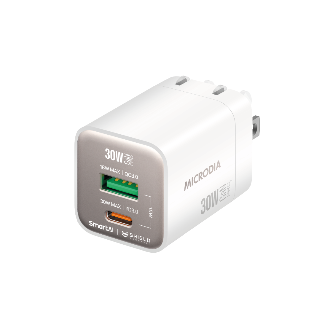 Cargador De Pared Microdia 30w 1 Usb-c + 1 Usb -A Carga Rápida