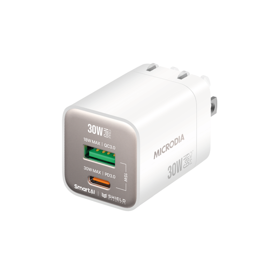 Cargador De Pared Microdia 30w 1 Usb-c + 1 Usb -A Carga Rápida