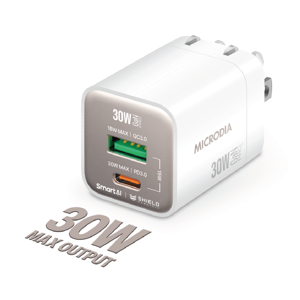 Cargador De Pared Microdia 30w 1 Usb-c + 1 Usb -A Carga Rápida