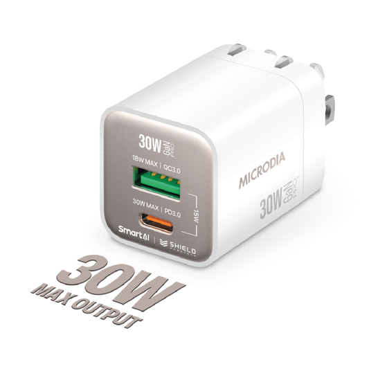 Cargador De Pared Microdia 30w 1 Usb-c + 1 Usb -A Carga Rápida