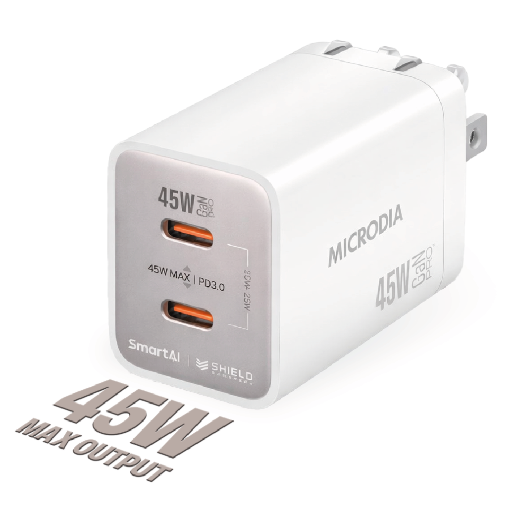 Cargador De Pared Microdia 45w 1 Usb-c + 1 Usb - c Carga Rápida
