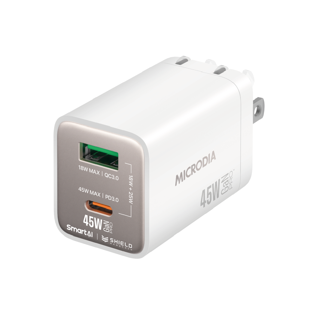 Cargador De Pared Microdia 45w 1 Usb-c + 1 Usb -A Carga Rápida