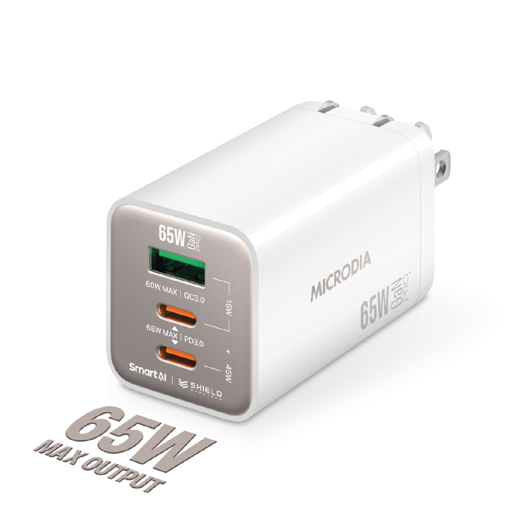 Cargador De Pared Microdia 65w 2 Usb-c + 1 Usb -A Carga Rápida