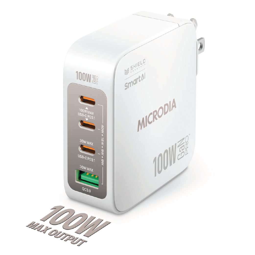 Cargador De Pared Microdia 100w  3 Usb-c + 1 Usb -A Carga Rápida