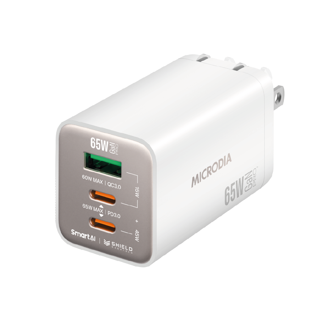 Cargador De Pared Microdia 65w 2 Usb-c + 1 Usb -A Carga Rápida