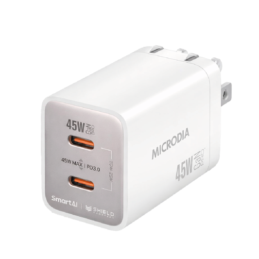 Cargador De Pared Microdia 45w 1 Usb-c + 1 Usb - c Carga Rápida